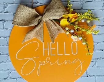 12" Hello Spring Door Hanger, Hello Spring, Spring Flowers Door Hanger, Hello Spring Door Decor, Porch Decor, Spring Door Wreath