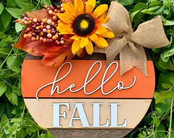 12" 3D Hello Fall, Fall Door Hanger, Fall Door Hanger, Hello Fall Door Hanger, Fall Door Decor, Autumn Front Door Sign, Fall Wreath for Door