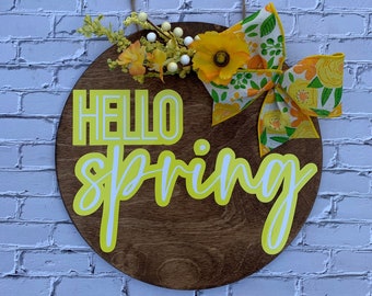 12 "Ciao Spring Door Hanger, Hello Spring Door Wreath, Spring Flowers Door Hanger, Hello Spring Decor, Porch Decor, Welcome Spring Sign