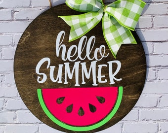 Hallo Sommer Türaufhänger, Wassermelone Türkranz, Haustür Schild, 12" Sommer Türkranz, Sommer Tür Dekor, Sommerkranz für Haustür
