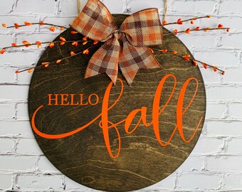 Hola Decoración de la puerta principal de otoño, Decoración de la puerta principal, Señal de la puerta de hello fall, Colgador de la puerta de otoño, Corona de otoño de Halloween para la puerta principal