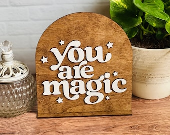 You Are Magic Arch Sign, Laser Engraved Arched Sign, You Are Magic Stars, Wooden Shelf Decor, Boho Nursery Decor, Modern Playroom Art