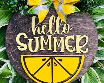 Hello Summer 3D Laser Cut Lemon Door Hanger, Laser Cut Summer Sign, Lemon Door Decor, Summer Lemon Door Hanger, Lemon Slice Hello Summer