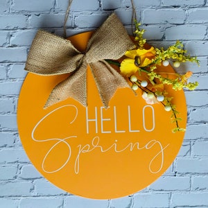 12&quot; Hello Spring Door Hanger, Hello Spring, Spring Flowers Door Hanger, Hello Spring Door Decor, Porch Decor, Spring Door Wreath