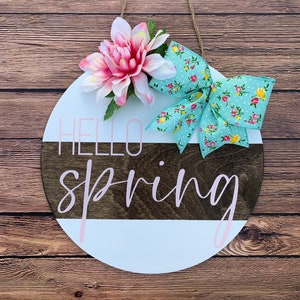 12&quot; Hello Spring Door Hanger, Hello Spring Door Wreath, Spring Flowers Door Hanger, Hello Spring Decor, Porch Decor, Welcome Spring Sign