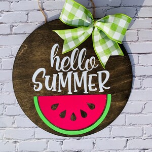 Hello Summer Door Hanger, Watermelon Door Wreath, Front Door Sign, 12&quot; Summer Door Wreath, Summer Door Decor, Summer Wreath for Front Door