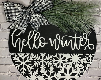 Hello Winter Door Hanger, 12" Hello Winter Sign, Winter Door Decor, After Christmas Door Wreath, Winter Door Wreath, Welcome Winter
