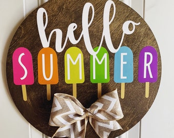 Hello Summer Door Hanger, Front Door Sign, Popsicle Summer Wreath for Front Door, Summer Door Hanger, Summer Door Wreath, Hello Summer Sign