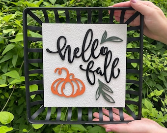 Hola signo de otoño, signo de calabaza en el hogar, signo de calabaza de otoño, signos para el otoño, signo de calabaza en 3D, decoración del hogar de otoño, hola calabaza, decoración de la pared de otoño