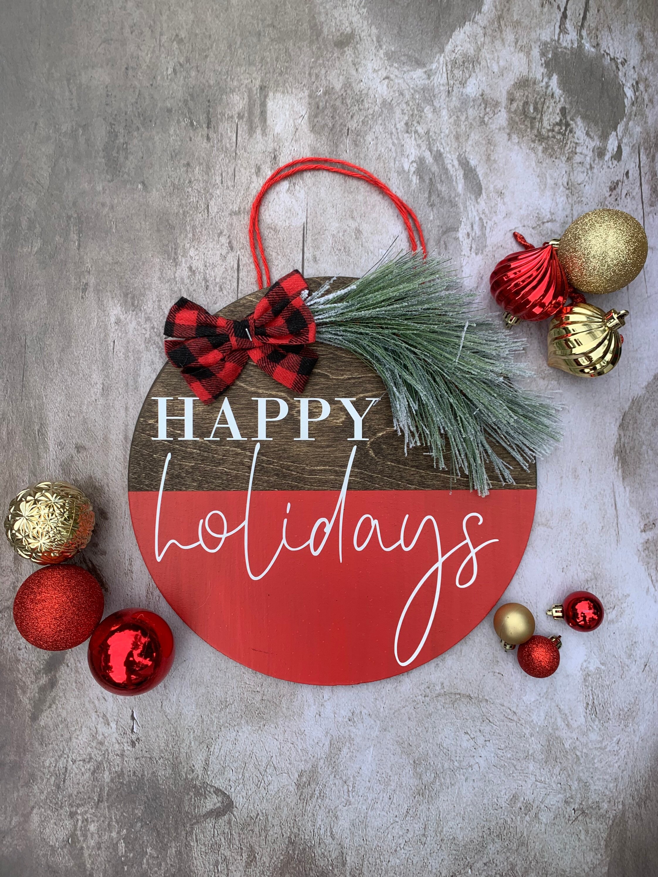 Happy Holidays Door Hanger, 12” Holiday Door Wreath, Christmas