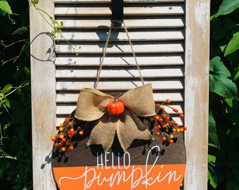 "Hello Fall" Rustic Round Wood Sign, 12" Diameter, Farmhouse Decor, Wall Plaque For Kitchen, Cafe, Or Pub