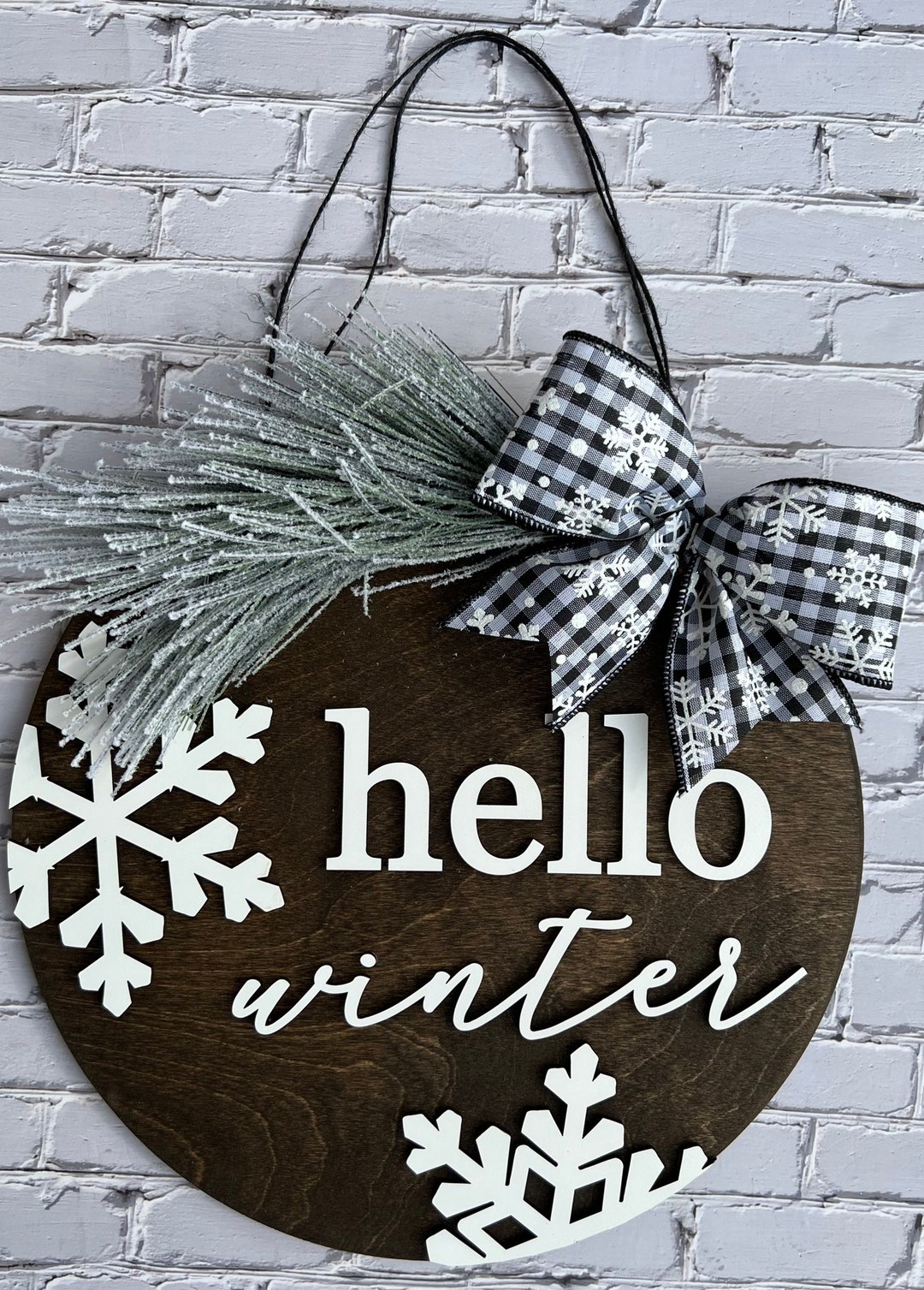 3D Hello Winter Door Hanger, 12" Hello Winter Sign, Winter Door Decor