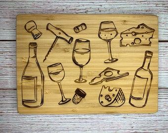 Wijn & Kaas Snijplank, Charcuterie Board, Gegraveerde Snijplank, Kaasplank, Housewarming Gift, Houten Snijplank, Nieuwe Huiseigenaar