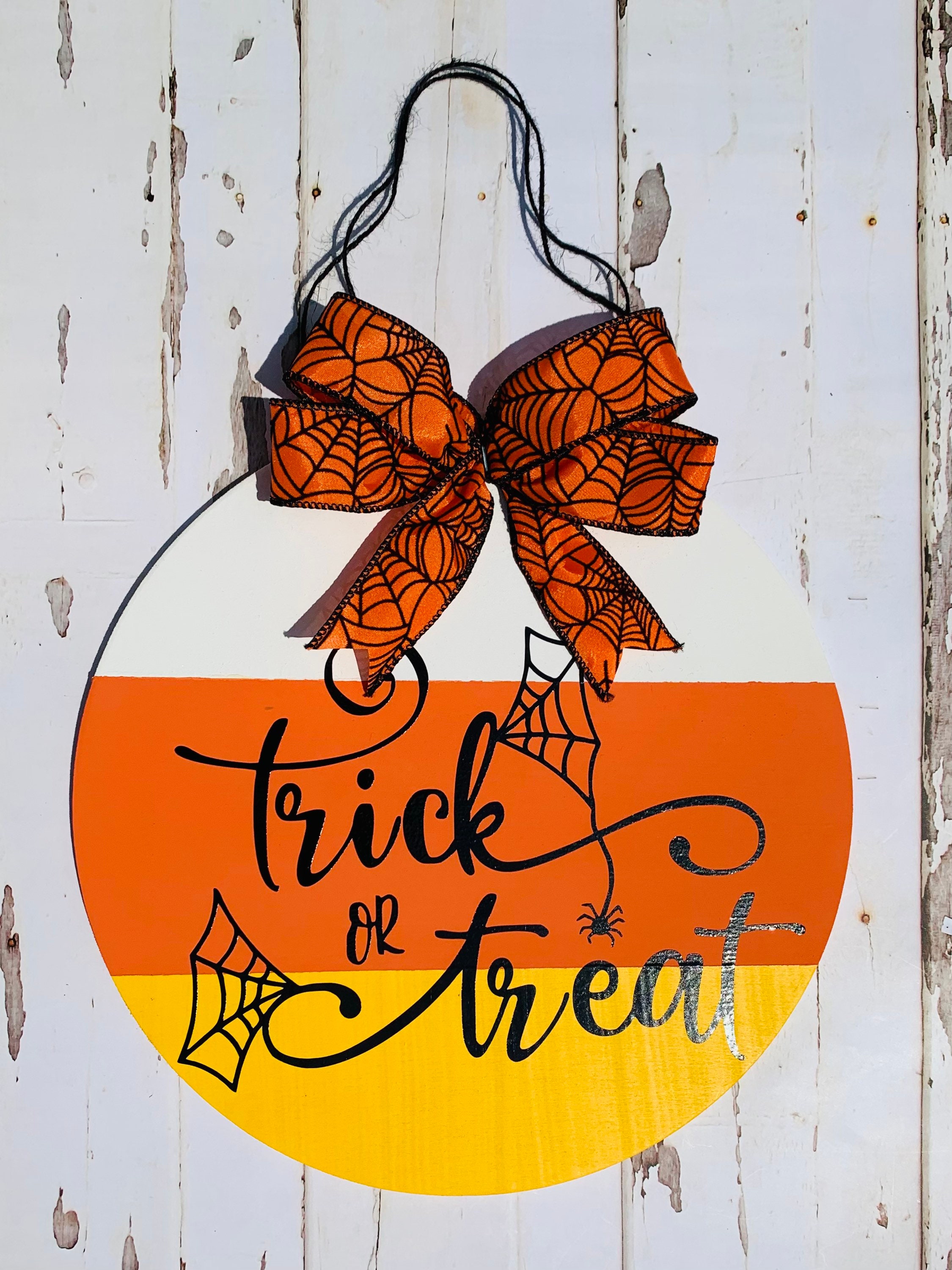 Trick or Treat Halloween Door Hanger, Halloween Door Sign, Candy Corn ...