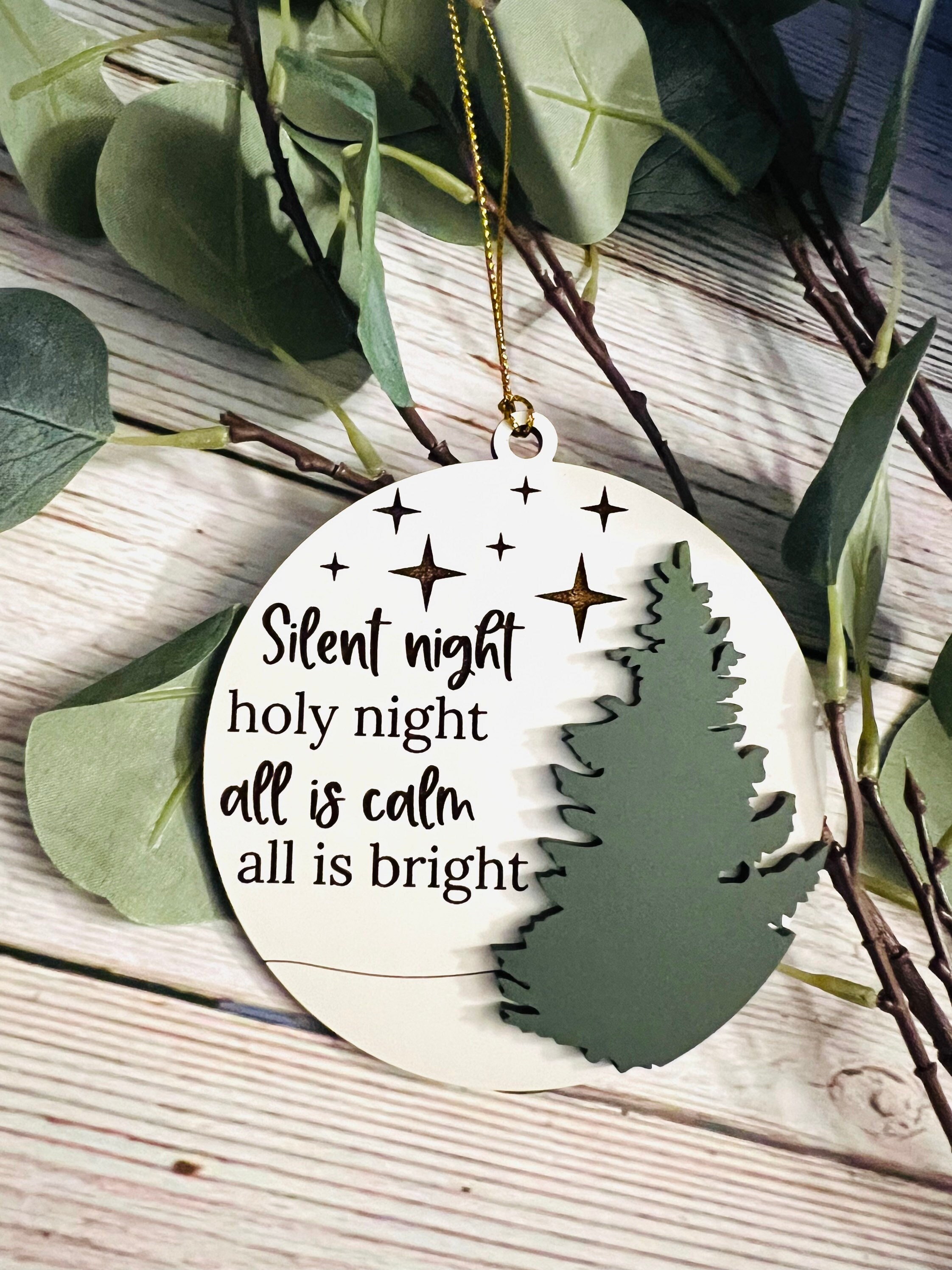 Silent Night Ornament SVG, Christmas Ornament SVG File, Glowforge Ornament Files, Christmas Laser Cut Files, Glowforge Christmas Svg