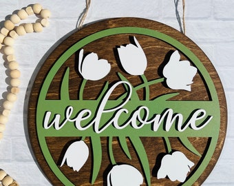 Willkommen Türschild, Frühling Türschild, 12 "Türschild für Frühling, Laser Cut Frühling Türschild, Frühling Türschild, Hallo Frühling Runde Tür