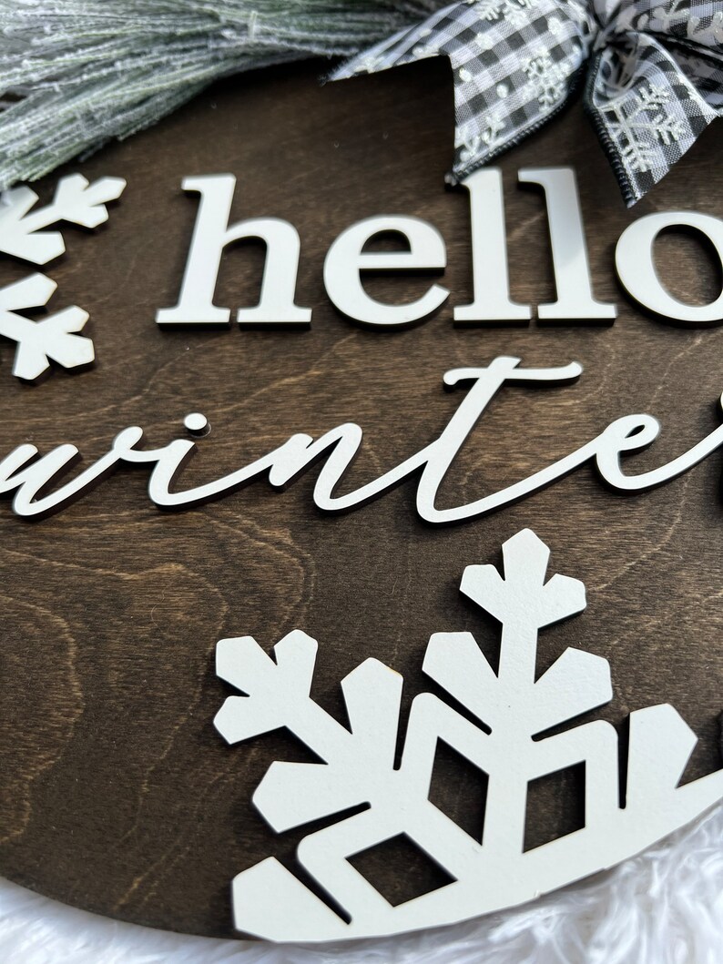 3D Hello Winter Door Hanger SVG, 12 Hello Winter Sign SVG, Winter Door DecorvSVG, After Christmas Door Wreath Svg, Winter Door Wreath SVG image 2