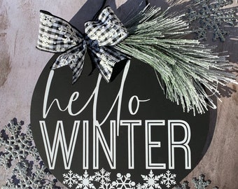 Hello Winter Door Hanger, 12" Hello Winter Sign, Winter Door Decor, After Christmas Door Wreath, Winter Door Wreath, Welcome Winter