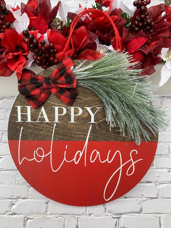 クリスマス HAPPY HOLIDAYS WREATH LARGE Happy Holidays Door Hanger, 12” Holiday Door Wreath, Christmas
