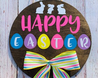 Happy Easter Door Hanger, Pasen Teken, Houten Deur Teken, Lente Voordeur Teken, Pasen, Krans, Deur Decor, 12 " deur krans