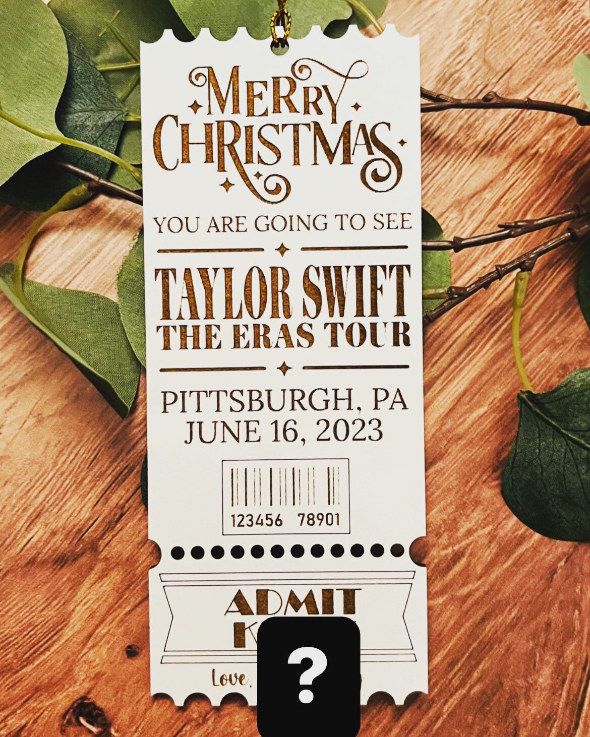 Taylor Swift Ticket DIGITAL Embroidery File, In The Hoop Bookmark,  Ornament, Gift Bag Tag, Eyelet