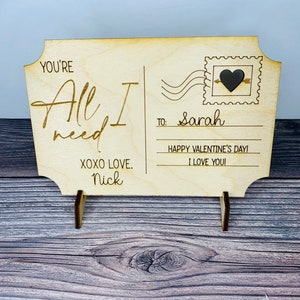 Digital All I Need Custom Wood Postcard SVG, Valentines Day Wooden Postcard SVG, Keepsake for Her, Wife Gift, Keepsake for Him