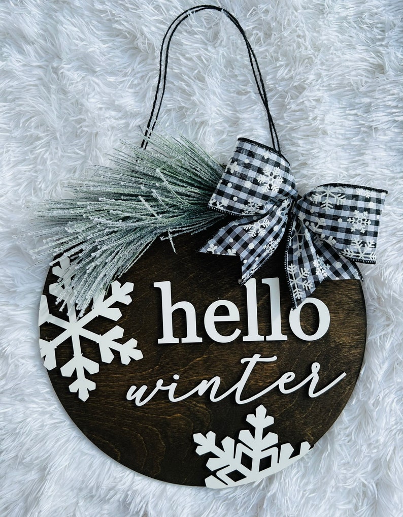 3D Hello Winter Door Hanger SVG, 12 Hello Winter Sign SVG, Winter Door DecorvSVG, After Christmas Door Wreath Svg, Winter Door Wreath SVG image 4