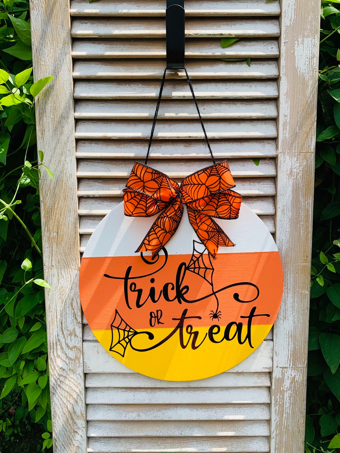 Trick or Treat Halloween Door Hanger, Halloween Door Sign, Candy Corn ...