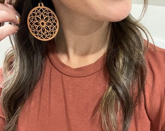 Wooden Laser Cut Earrings, Laser Cut Wood Earrings, Wooden Earrings, Ornate Earrings, Teardrop Earrings, Statement Earrings, Natural Wood