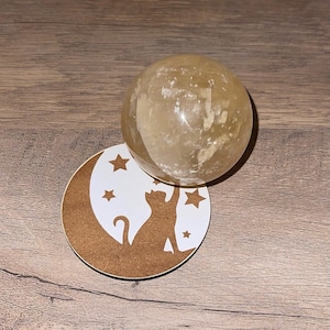 Cat & Sun Crystal Stand, Wooden Mini Sphere Stand, Mini Mandala Crystal Stand, Sphere Holder, Crystal Stands, Stands for Crystals