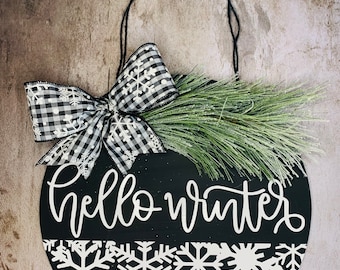 18" Hello Winter Door Hanger, Hello Winter Sign, Winter Door Decor, After Christmas Door Wreath, Winter Door Wreath, Welcome Winter