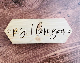 P.S. I Love You, Engraved Love Block, Coffee Bar Sign, Tiered Tray Decor, Decor for Tiered Trays, Valentines Day Decor, Engraved Valentines