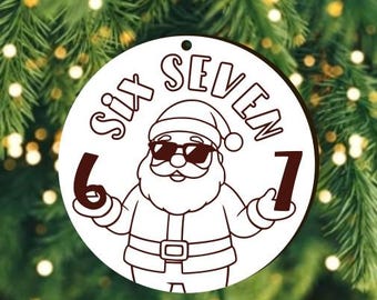 クールなサンタ6 7オーナメントSVG、面白いクリスマスデジタルファイル、クリカット＆レーザーカットデザイン、面白いサンタオーナメントSVG 6 7クリスマス