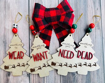 3D Want Need Wear Read Tags Digital Files, 3D Want Need Wear Read Tags SVG, 4 Gifts of Christmas Tag Files, 3D Minimalist Tag Files