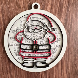 Ornement du père Noël SVG, paroles du père Noël de Noël gravées, fichier de découpe numérique, SVG bois au laser, modèle de découpe Glowforge