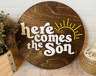 Here Comes The Son Sign, Round Laser Cut Sun Sign, Sunshine Sign for Nursery, Beatles Nursery Sign, Sunshine Sign for Baby, Baby Shower