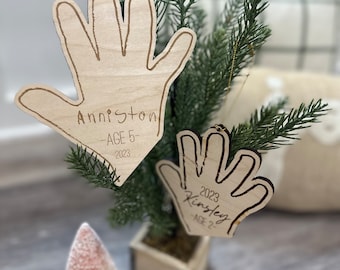 Child's Handprint Ornament, Traced Handprint, Child's Handprint, Custom Christmas Ornament, Kid's Handwriting Ornament, Laser Engraved