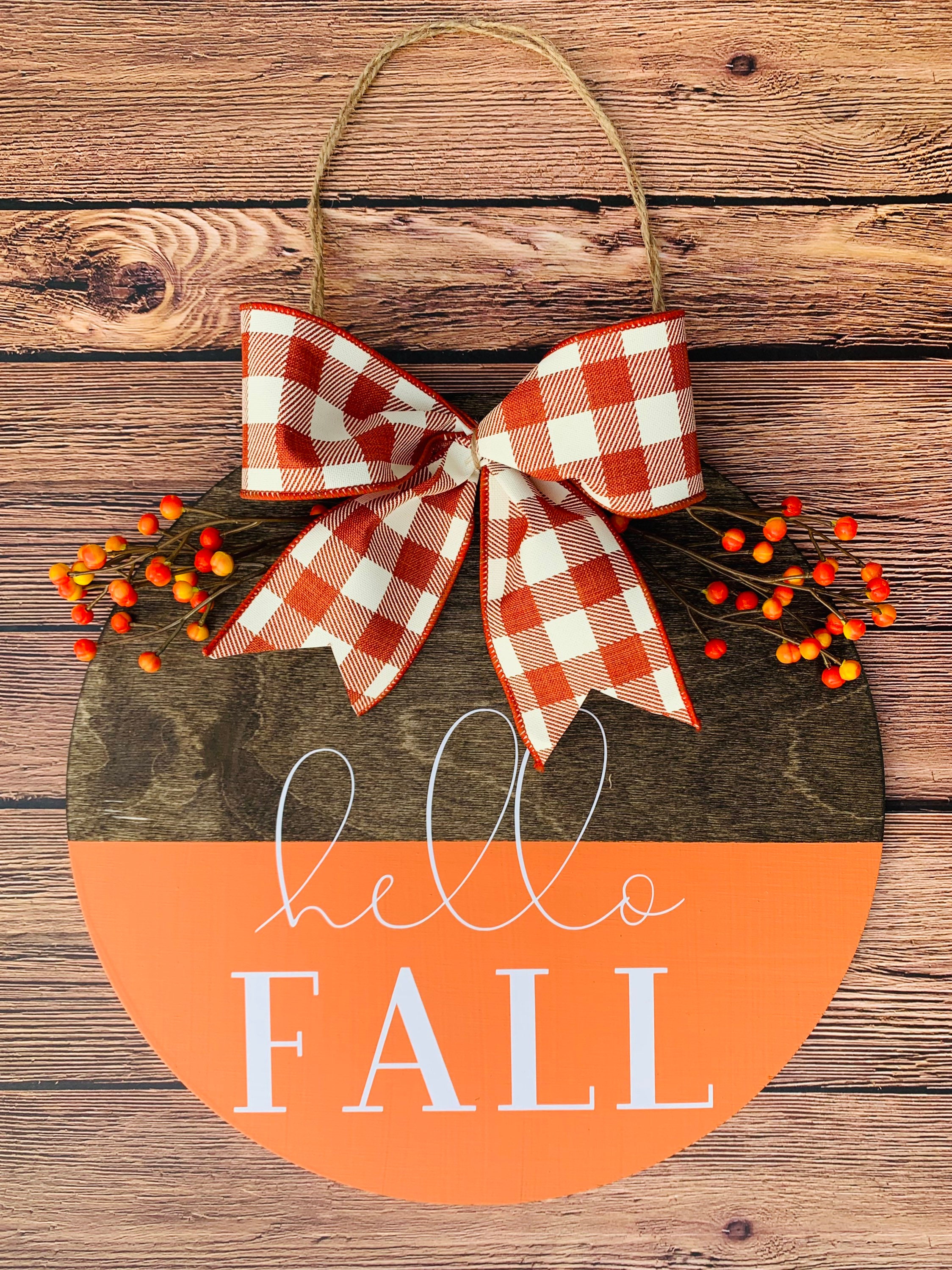 Hello Fall Fall Door Hanger Round Door Hanger Hello Fall Etsy