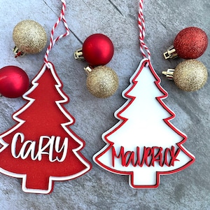 Tree Shaped Christmas Tree Ornament, Personalized Ornament with Name, Christmas Ornament, Stocking Tag, Christmas Gift, Laser Cut Ornament