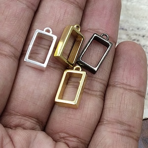 Rectangular Open Bezel Charms Frames for Resin Jewelry Making | Brass Hollow Pendant Settings | DIY Craft Bezels for Mustard Seed Faith Jew