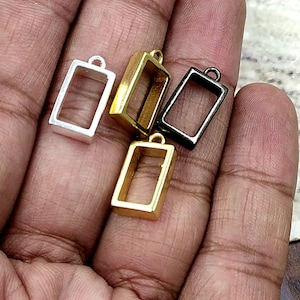 Rectangular Open Bezel Charms Frames for Resin Jewelry Making | Brass Hollow Pendant Settings | DIY Craft Bezels for Mustard Seed Faith Jew