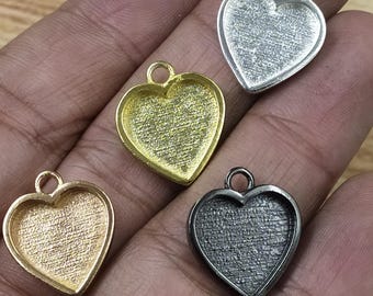 Heart Bezel Tray (4 pcs) | 15mm Pendant Setting for Resin, Cabochons