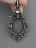 Skull Oval Pendant Blank, Gothic Cabochon Bezel Setting, Antique Silver Victorian Frame, Dark Fantasy Jewelry Finding product logo