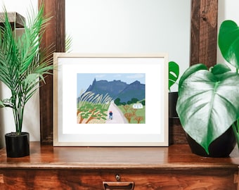 Stampa artistica di viaggio / Mauritius / illustrazione / Monti Moka / paesaggio / montagne