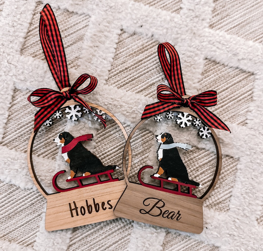 Bernese Mountain Dog Sledding Christmas Ornament Keepsake, Bernese