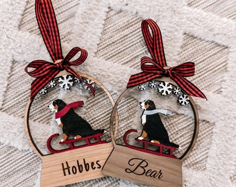 Bernese Mountain Dog Sledding Christmas Ornament Keepsake, Bernese Mountain Dog Ornament,Dog ornament, Bernese Christmas, Handmade