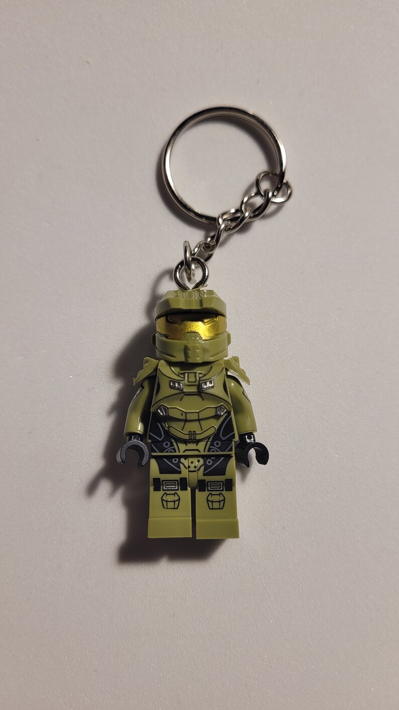 Custom Halo Master Chief Minifigure Keychain Brick Keychain Etsy