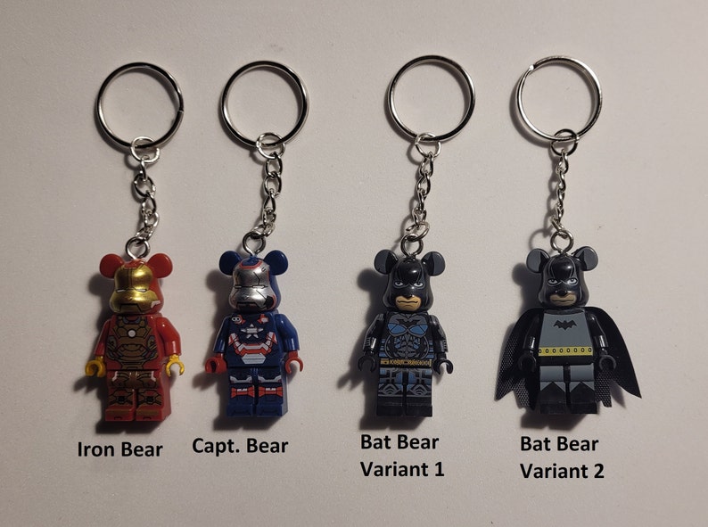Custom Designer Bear Brick Minifigure Keychain Etsy