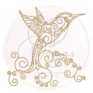Swirly Hummingbird Machine Embroidery Design (Instant Download)