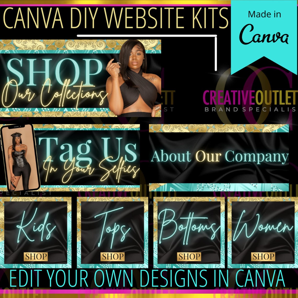 DIY Canva Template Shopify Website Theme Template Turquoise - Etsy UK